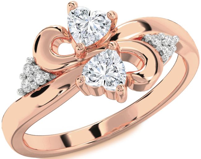 Diamond Rose Gold Silver Infinity Two Heart Ring