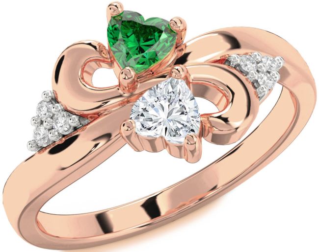 Diamond Rose Gold Silver Infinity Two Heart Promise Ring