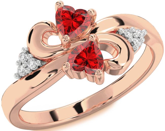 Diamond Ruby Rose Gold Infinity Two Heart Birthstone Ring