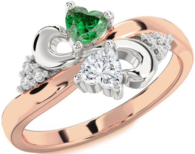 Diamond Rose Gold Silver Infinity Two Heart Promise Ring