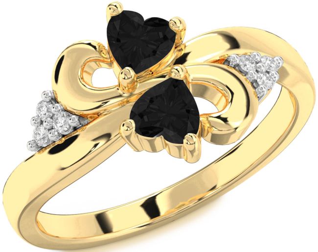 Black Diamond Gold Infinity Two Heart Ring