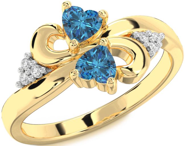 Blue Diamond Gold Infinity Two Heart Ring