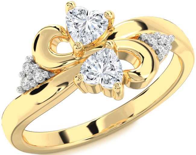 Diamond Gold Silver Infinity Two Heart Ring