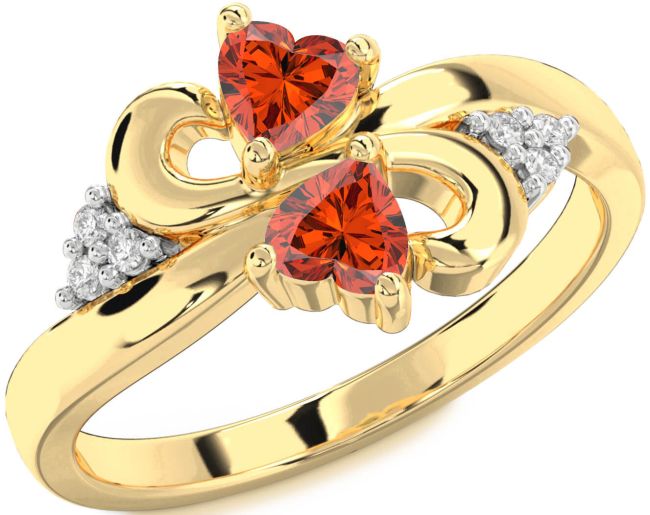 Diamond Fire Opal Gold Infinity Two Heart Ring