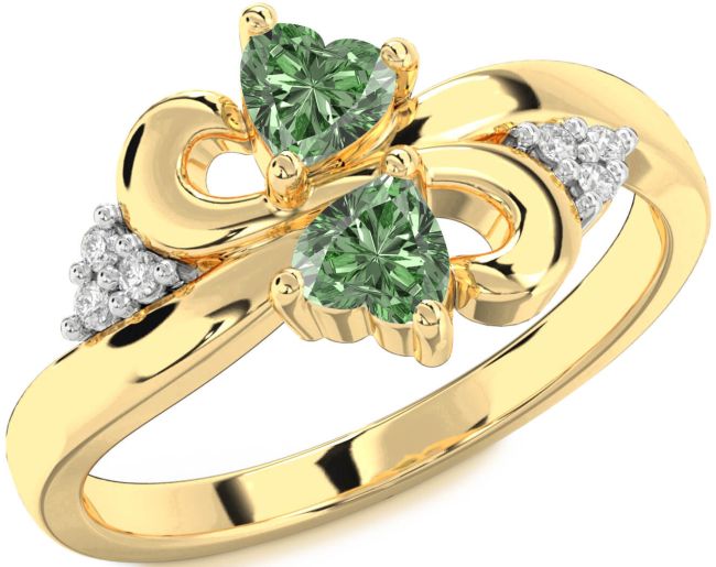 Green Diamond Gold Infinity Two Heart Ring