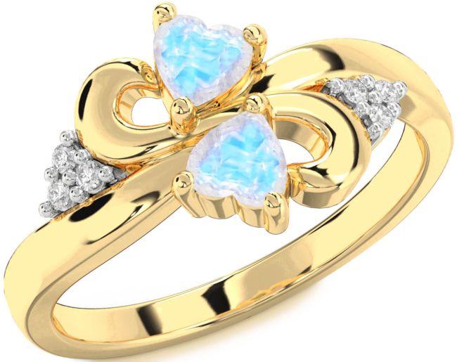Diamond Moonstone Gold Infinity Two Heart Ring