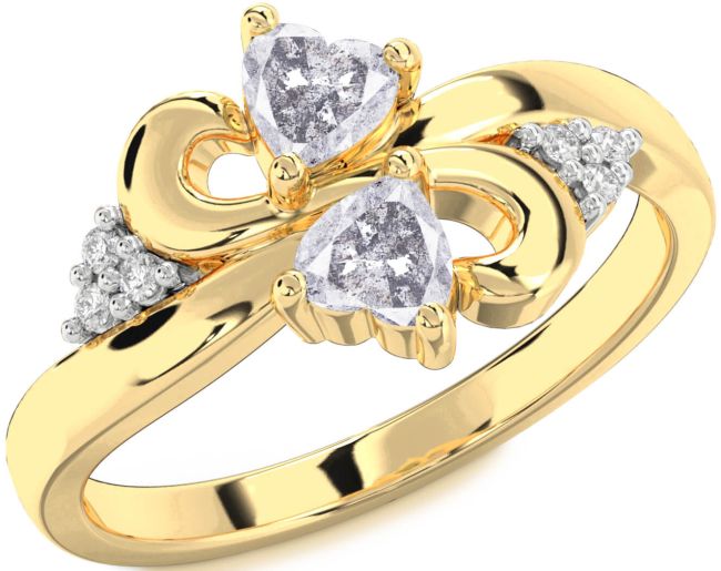 Salt & Pepper Diamond Gold Infinity Two Heart Ring