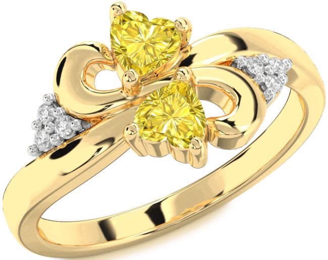 Yellow Diamond Gold Infinity Two Heart Ring