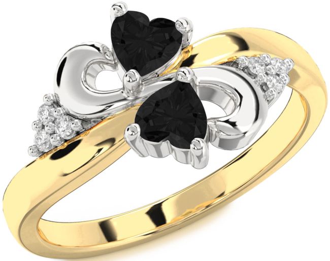Black Diamond Gold Silver Infinity Two Heart Ring