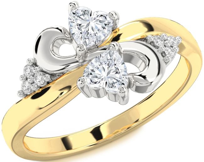 Diamond Gold Silver Infinity Two Heart Ring