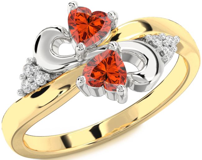 Diamond Fire Opal Gold Silver Infinity Two Heart Ring