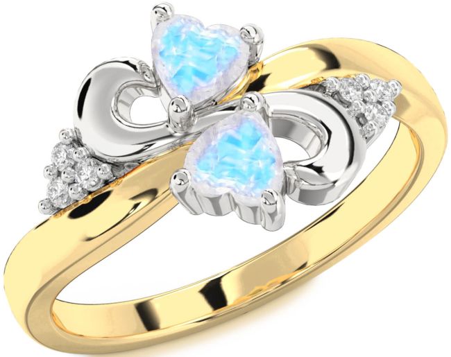 Diamond Moonstone Gold Silver Infinity Two Heart Ring