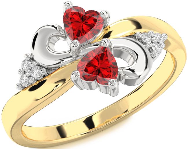 Diamond Ruby Gold Silver Infinity Two Heart Birthstone Ring