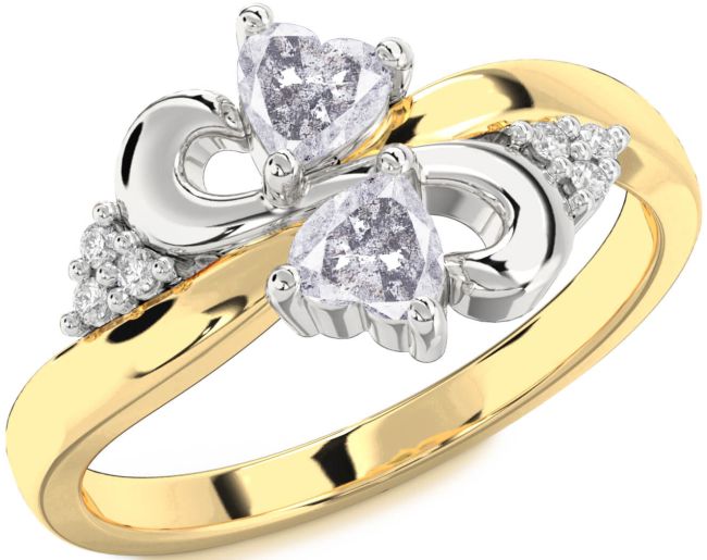 Salt & Pepper Diamond Gold Silver Infinity Two Heart Ring