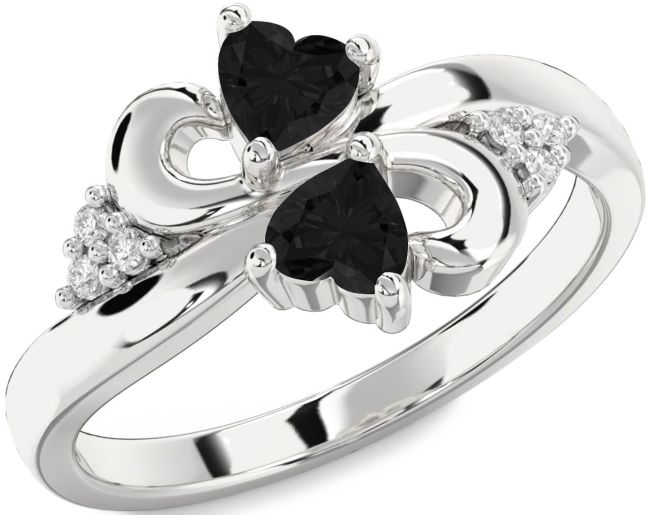 Black Diamond Silver Infinity Two Heart Ring
