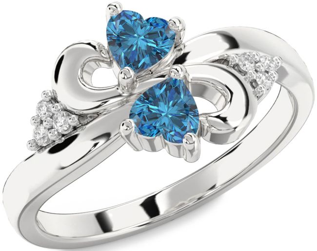 Blue Diamond Silver Infinity Two Heart Ring