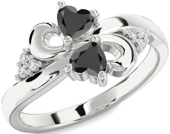 Diamond Black Onyx Silver Infinity Two Heart Ring