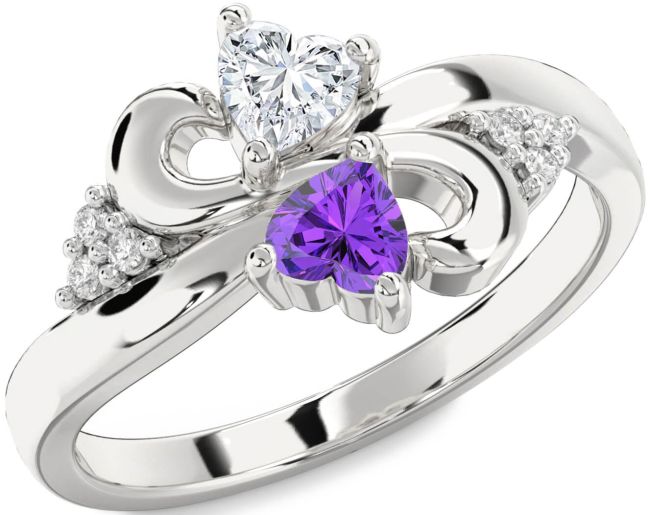 Diamond Silver Infinity Two Heart Promise Ring