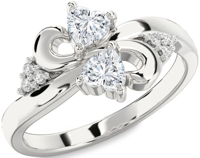 Diamond Silver Infinity Two Heart Ring