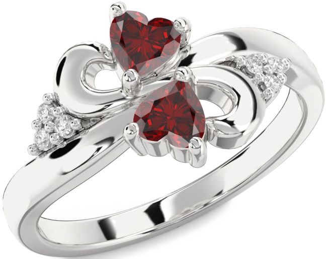 Diamond Garnet Silver Infinity Two Heart Birthstone Ring