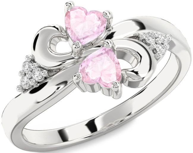 Diamond Rose Quartz Silver Infinity Two Heart Ring
