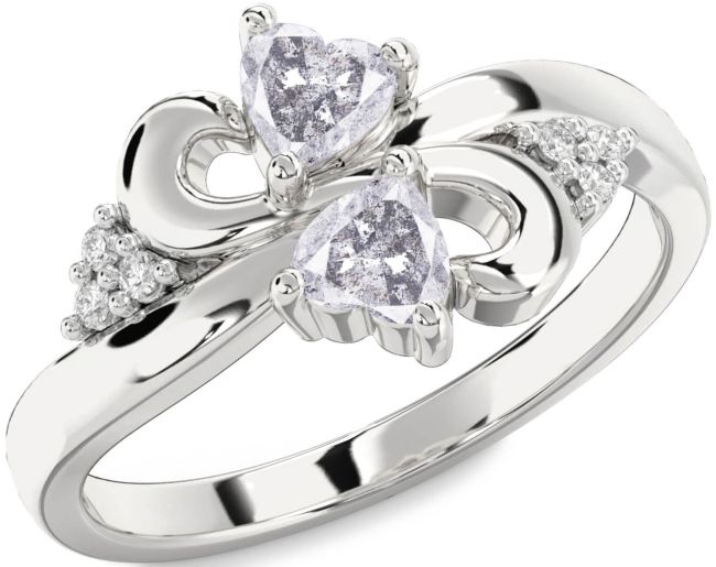 Salt & Pepper Diamond Silver Infinity Two Heart Ring