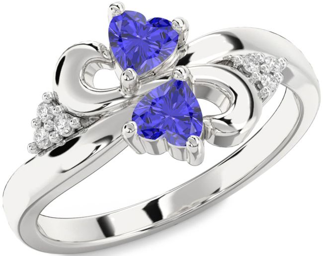 Diamond Tanzanite Silver Infinity Two Heart Ring