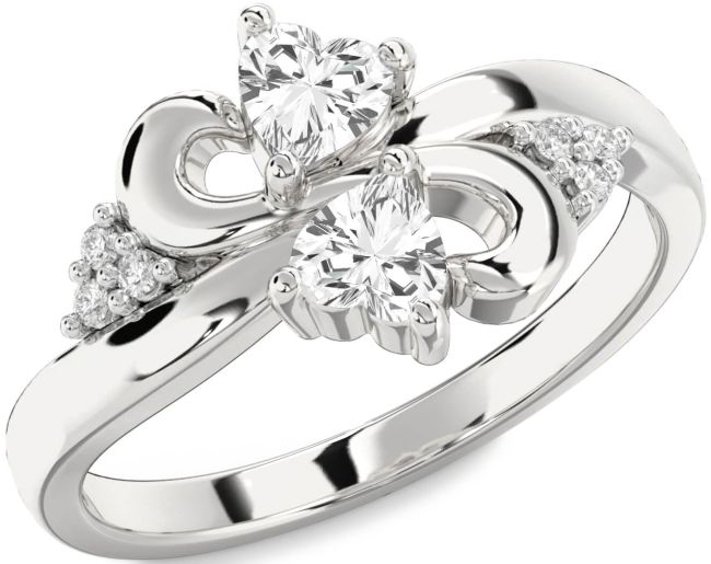Diamond White Sapphire Silver Infinity Two Heart Ring