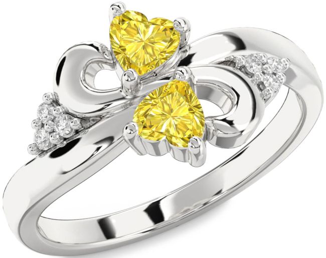 Yellow Diamond Silver Infinity Two Heart Ring