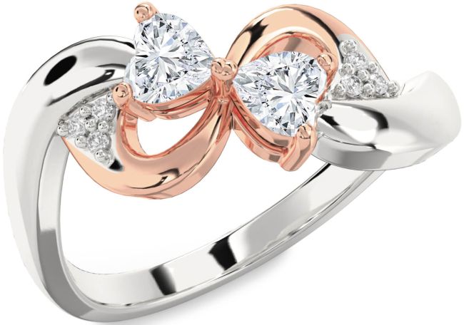 Diamond Rose Gold Silver Infinity Two Heart Ring