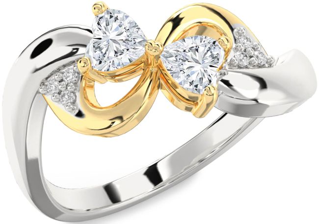 Diamond White Yellow Gold Infinity Two Heart Ring