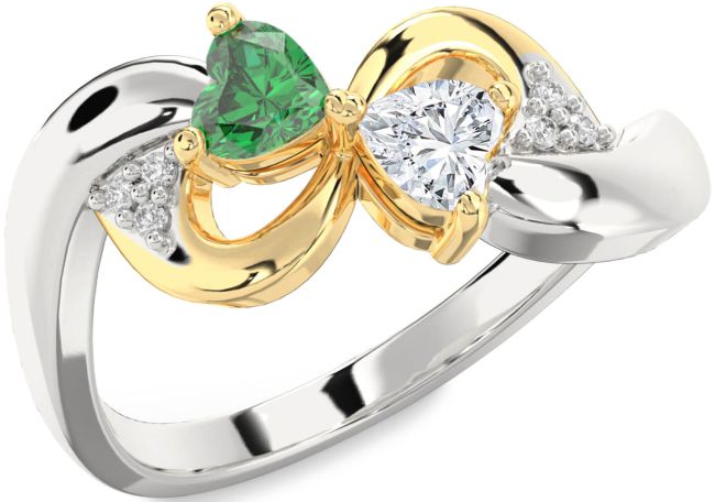Diamond Gold Silver Infinity Two Heart Promise Ring