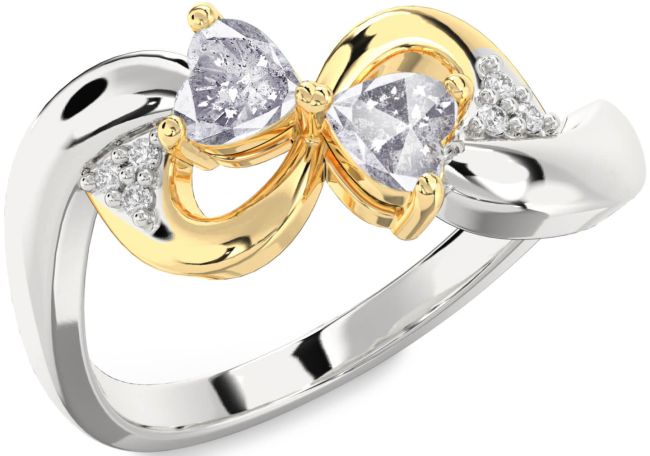 Salt & Pepper Diamond Gold Silver Infinity Two Heart Ring