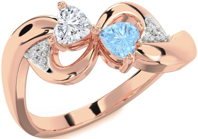 Diamond Rose Gold Silver Infinity Two Heart Promise Ring