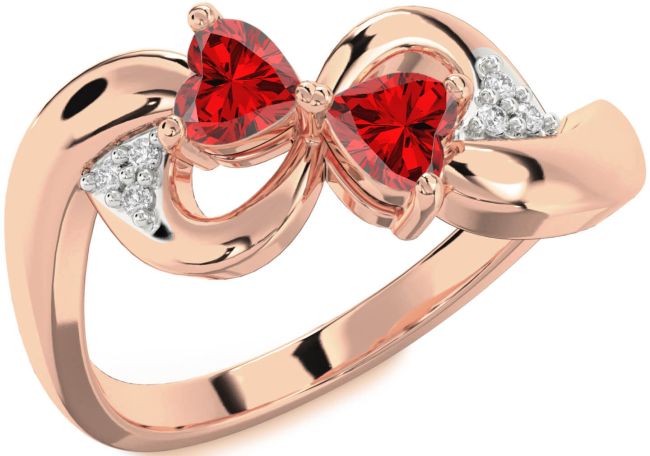 Diamond Ruby Rose Gold Infinity Two Heart Birthstone Ring
