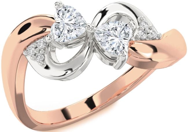 Diamond Rose Gold Silver Infinity Two Heart Ring