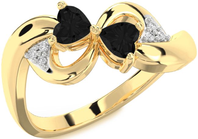 Black Diamond Gold Infinity Two Heart Ring