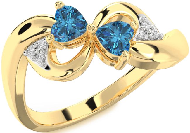 Blue Diamond Gold Infinity Two Heart Ring