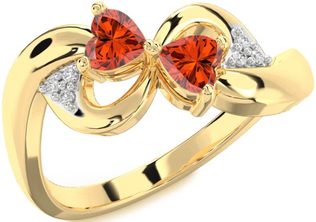 Diamond Fire Opal Gold Silver Infinity Two Heart Ring