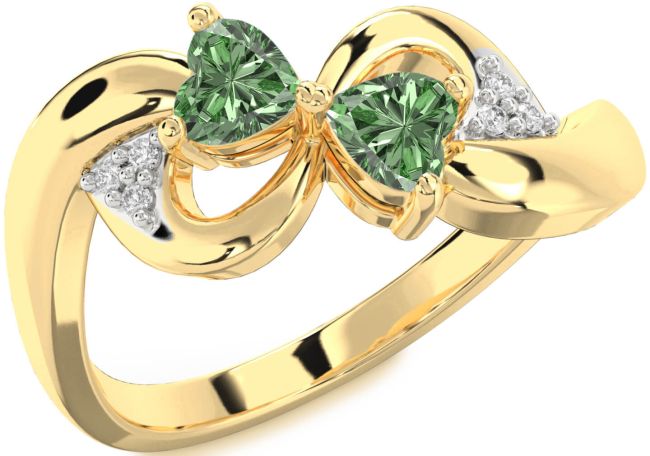 Green Diamond Gold Infinity Two Heart Ring