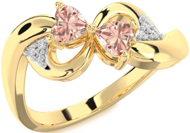 Diamond Morganite Gold Infinity Two Heart Ring