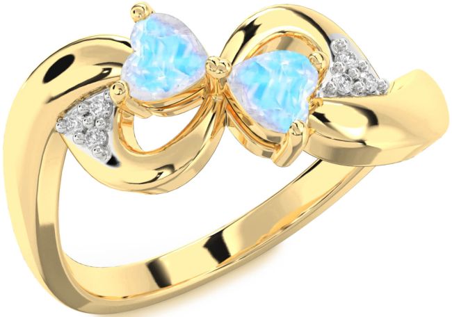 Diamond Moonstone Gold Infinity Two Heart Ring