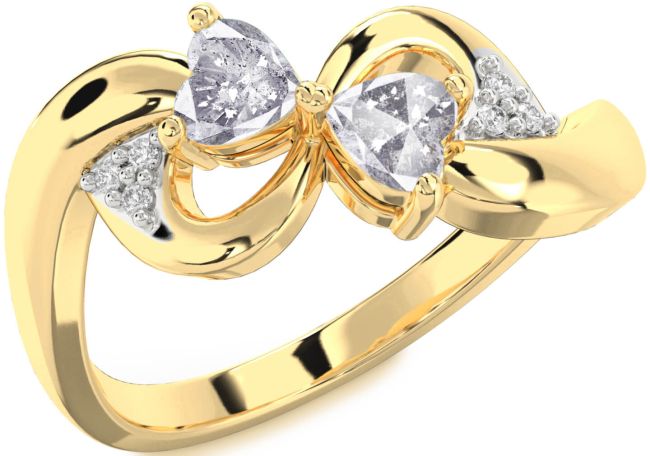 Salt & Pepper Diamond Gold Silver Infinity Two Heart Ring