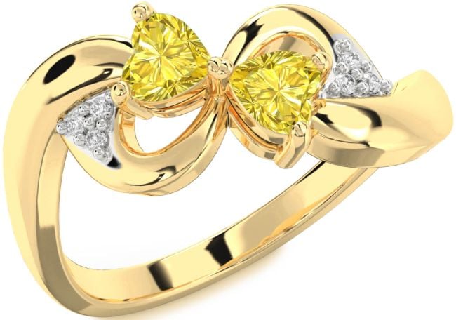 Yellow Diamond Gold Infinity Two Heart Ring