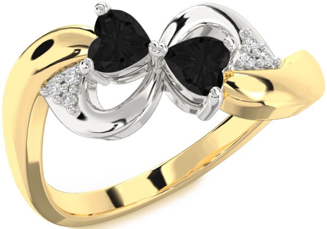 Black Diamond Gold Silver Infinity Two Heart Ring