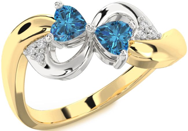 Blue Diamond Gold Silver Infinity Two Heart Ring