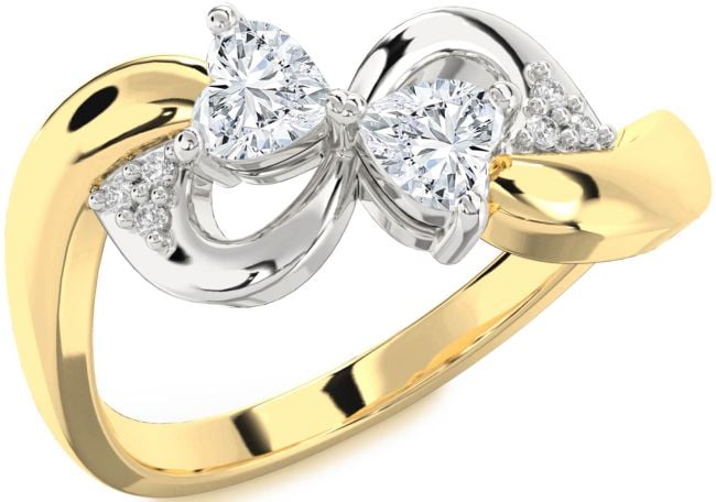 Diamond Gold Silver Infinity Two Heart Ring