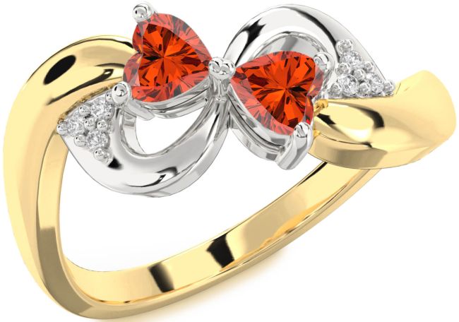 Diamond Fire Opal Gold Silver Infinity Two Heart Ring