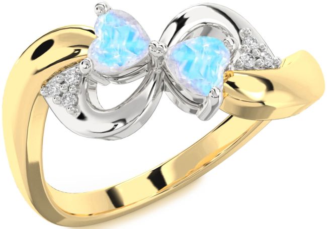 Diamond Moonstone Gold Silver Infinity Two Heart Ring