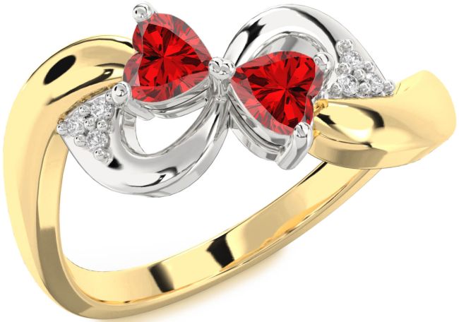 Diamond Ruby Gold Silver Infinity Two Heart Birthstone Ring